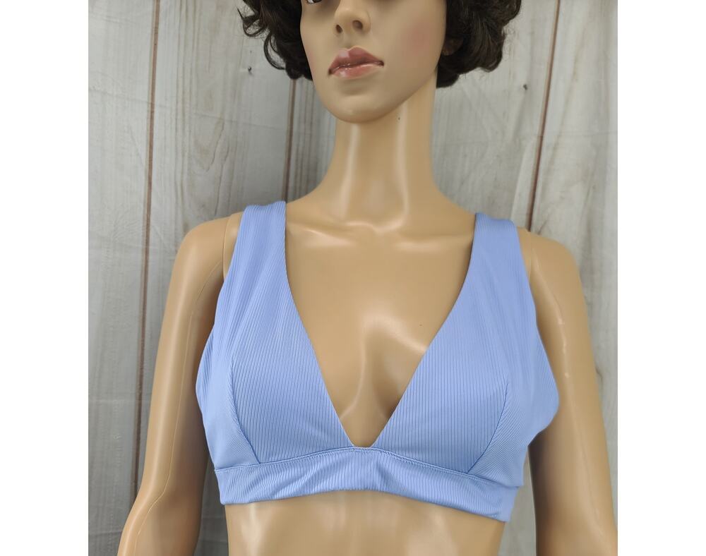 Victoria's Secret‎ L Light Blue Ribbed Triangle Push Up Wide Strap Bikini Top
